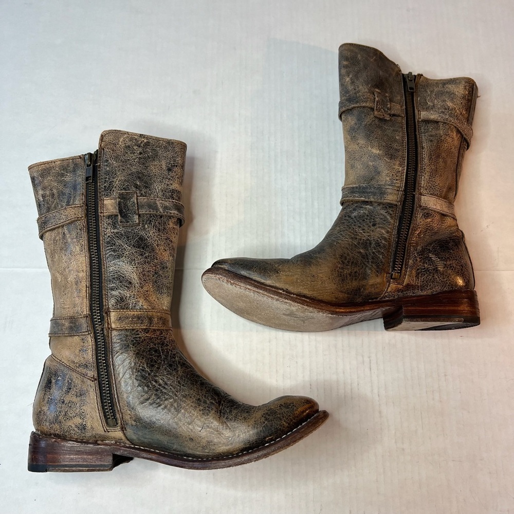 Bed Stu Distressed Metallic Brown Mid-Calf Combat Boots - Picture 7 of 13